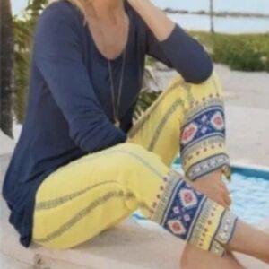 Soft Surroundings Laguna Boho Bohemian Crop Pants Yellow Women’s Size‎ Large